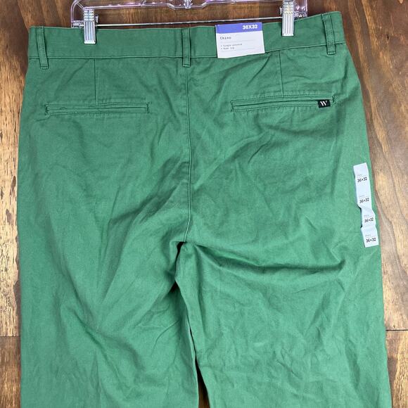 Houston White Mens Pants Green Chinos Single Pleated Wide Leg 100% Cotton 36x32 - Picture 10 of 12